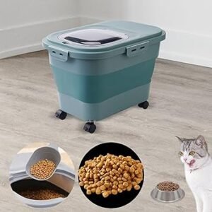 25 Lbs Dispenser Bin with Rolling Wheel Airtight Locking Lid